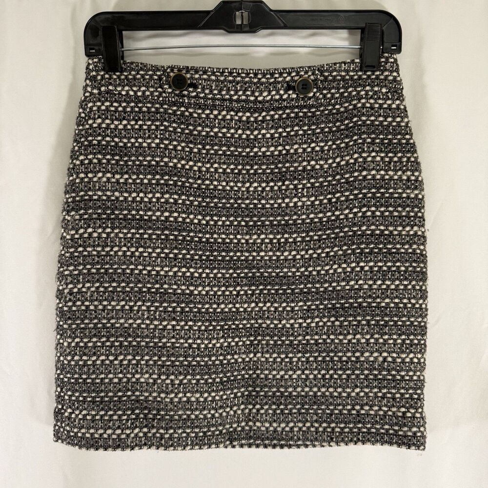 LOFT Wool Blend Mini Skirt Women's 00P Petite White Grey Knit Side Zip
